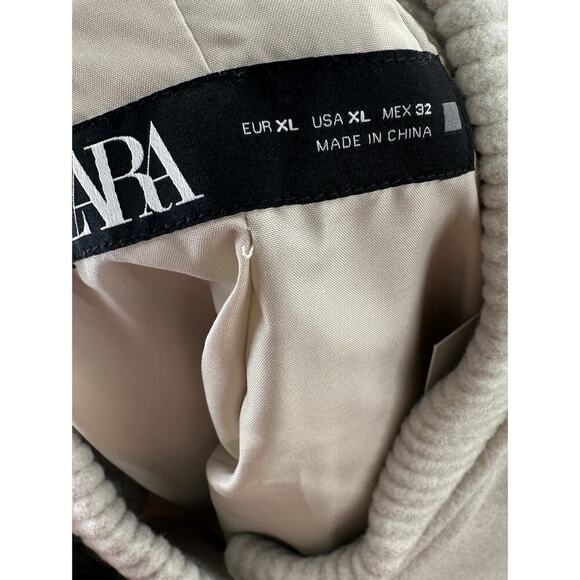 ZARA XL Cropped Bomber Jacket Beige Wool Blend Snap Front Ribbed Hem NWT Women - Picture 6 of 7